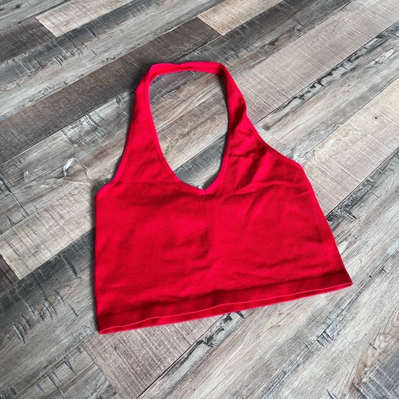 Red Ribbed halter tank - Picture 2 of 4